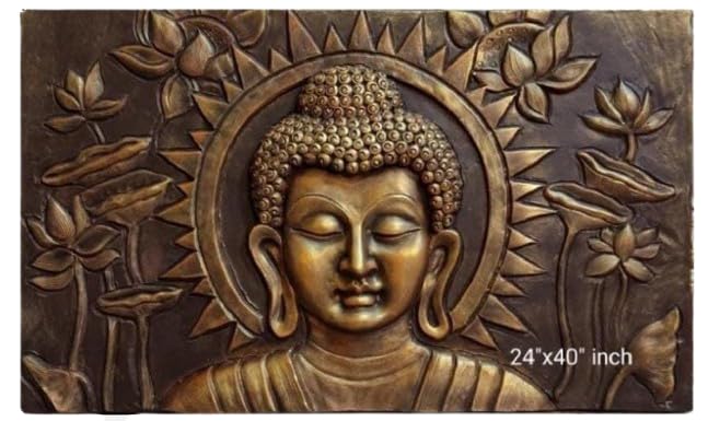NATURE SQUARE Buddha 3D Elevation 40/20 inch Fiber Relief Mural Wall Art decor