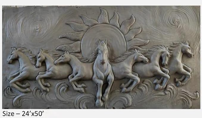 NATURE SQUARE Seven Horses 3D Elevation fiber Relief Mural Wall Art decor, Actual Size 24/50 inch