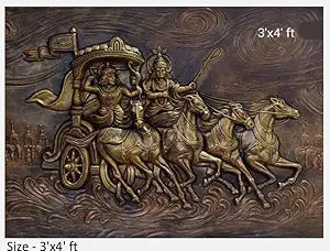 NATURE SQUARE Mahabharat Krishna and Arjun 3D Elevation fiber Relief Mural Wall Art decor, Actual Size 3/4 feet