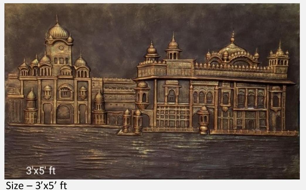 NATURE SQUARE Golden Temple 3D Elevation fiber Relief Mural Wall Art decor, Actual Size 3�5 feet