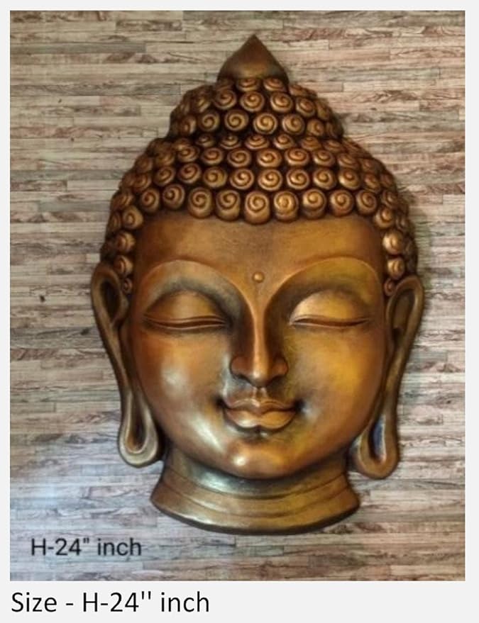 NATURE SQUARE Serene Buddha Head 3D Fiber Relief Wall Art -|| Stunning 36x24 Inch Elevation Mural Decor ||