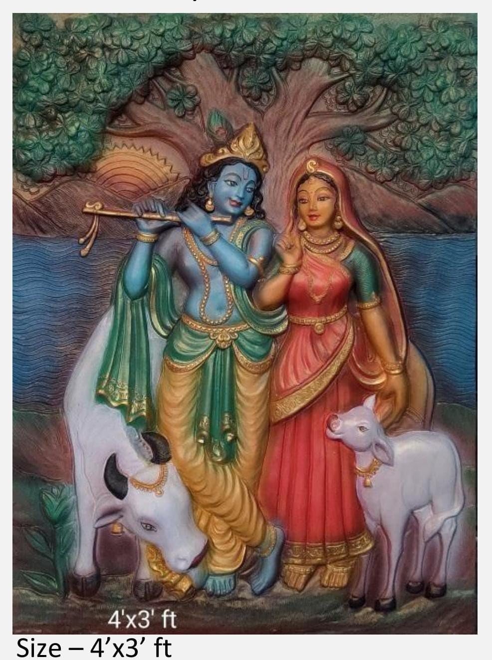 NATURE SQUARE Radha Krishna 3D Fiber Relief Mural Wall Art Decor 4x3 feet