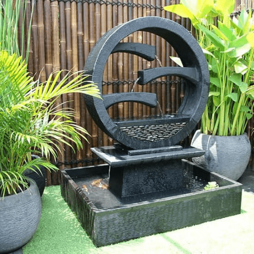 Black stone round water fountain