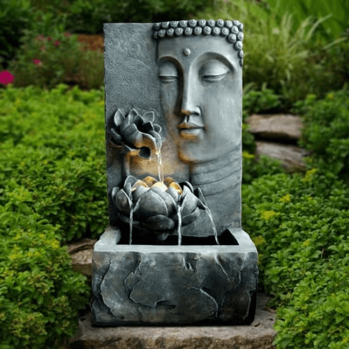 Natural Gray Stone Buddha Lotus founrain 6_4 feet