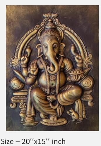 NATURE SQUARE Ganpati 3D Elevation Fiber Relief Mural || Wall Art Decor - Small Size (20x15 Inch) ||