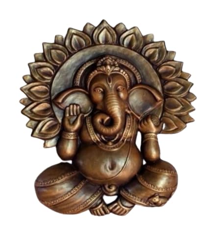 NATURE SQUARE Ganpati with Flower || 3D Elevation Fiber Relief Mural Wall Art (28/24 Inch) ||