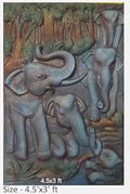 NATURE SQUARE Elephants 3D Elevation fiber Relief Mural Wall Art decor,Actual Size 4.5ð3 feet