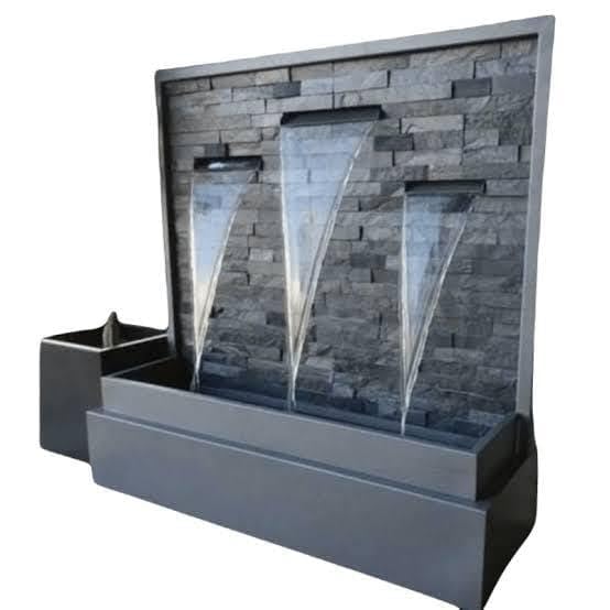 Complete All-Black Gray Stone Water Feature Set 6/6/2 ft | Motor Included in Wooden Packaging