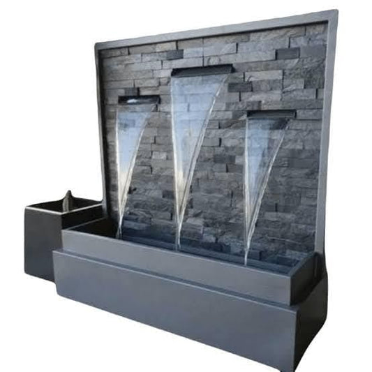 Complete All-Black Gray Stone Water Feature Set 6/6/2 ft | Motor Included in Wooden Packaging