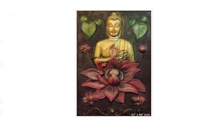 NATURE SQUARE Blessing Position Lotus Sitting Buddha 3D || Elevation Fiber Relief Mural Wall Art Decor, 62"x44" ||