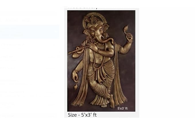 NATURE SQUARE Large Ganpati Standing Position 3D Fiber Relief Mural || Wall Art 5/3 Feet Elevation Dðcor ||