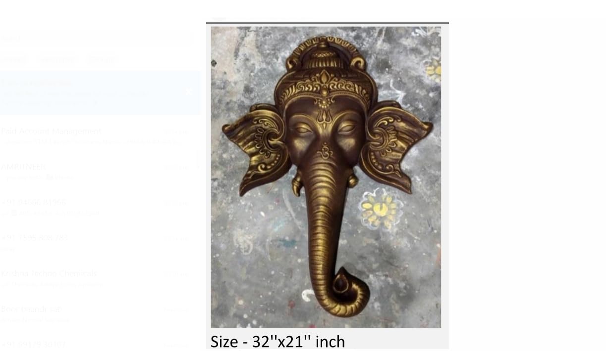 NATURE SQUARE Ganpati Trunk 3D Elevation Fiber Relief || Mural Wall Art Decor Size: 32x21 Inche ||