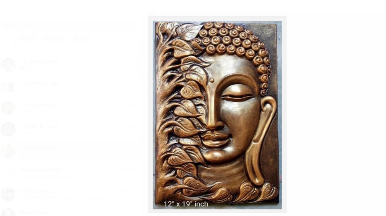NATURE SQUARE Buddha Head 3D Relief Wall Mural Size 19/12 inch || Elevated Fiber for Calming Interiors ||