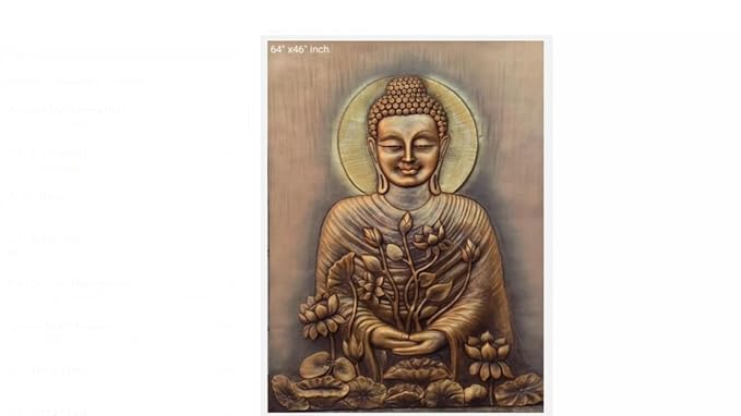 NATURE SQUARE Large 3D Buddha Wall Art Mural || Sitting Buddha with Flowers, Fiber Relief Design, 64 x 46 ||