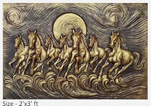 NATURE SQUARE Seven Horses 3D Elevation fiber Relief Mural Wall Art decor, Actual Size 2/3 feet