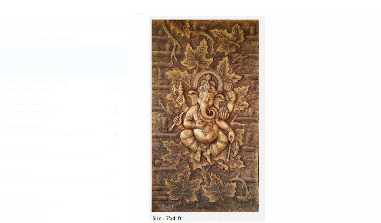 NATURE SQUARE Ganpati Large Size 7/4 Feet with || Full Carving 3D Elevation Fiber Relief Mural Wall Art Decor ||