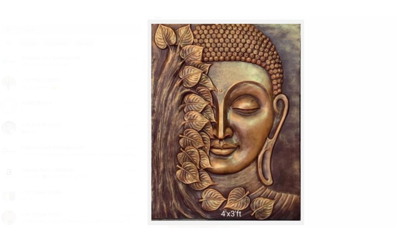 NATURE SQUARE 3D Side Face Buddha || Fiber Relief Mural Wall Art - 4"/3" Feet Elevation Decor || (GOLDEN)