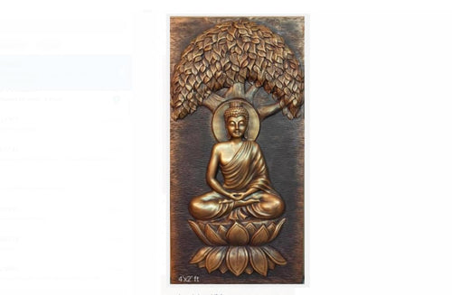 NATURE SQUARE Lotus Buddha 3D Elevation Fiber Relief || Wall Art - 4x2 Feet Mural Decor ||