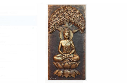 NATURE SQUARE Lotus Buddha 3D Elevation Fiber Relief || Wall Art - 4x2 Feet Mural Decor ||