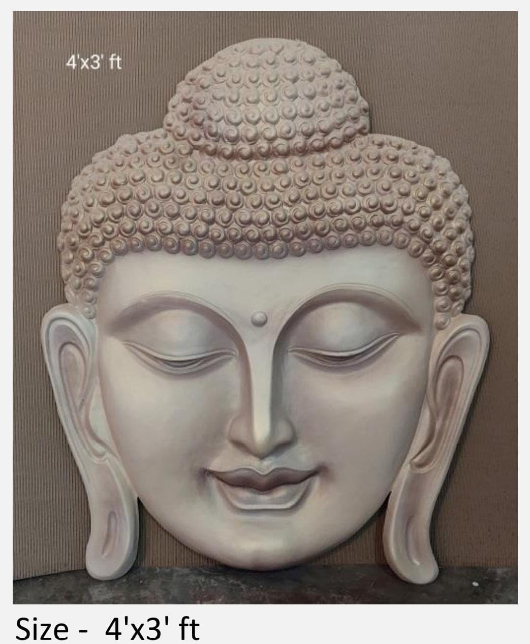 NATURE SQUARE Serene Buddha Head 3D Fiber Relief || Wall Art 4/3 Feet Elevation Mural Decor for Peaceful Ambiance ||