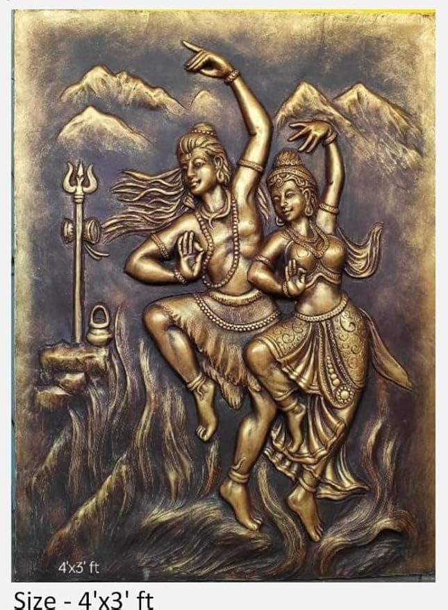 NATURE SQUARE Lord Shiva & Parvati 3D Elevation fiber Relief Mural Wall Art decor, Actual Size 4�3 feet