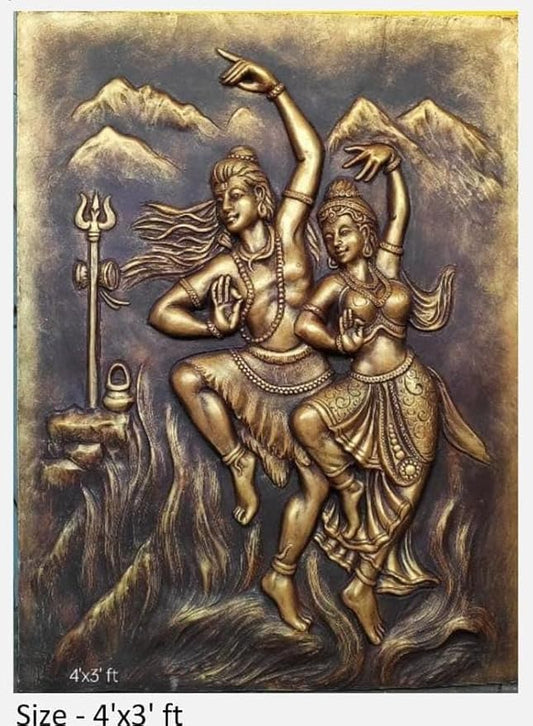 NATURE SQUARE Lord Shiva & Parvati 3D Elevation fiber Relief Mural Wall Art decor, Actual Size 4�3 feet