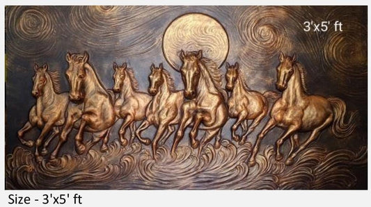 NATURE SQUARE Seven Horses 3D Elevation fiber Relief Mural Wall Art decor, Actual Size 3/5 feet