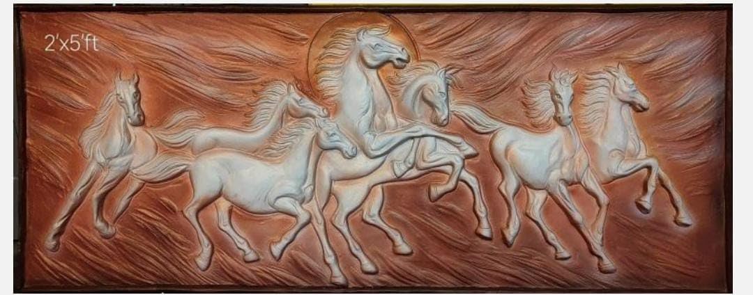 NATURE SQUARE Seven Horses 3D Elevation fiber Relief Mural Wall Art decor, Actual Size 2/5 feet