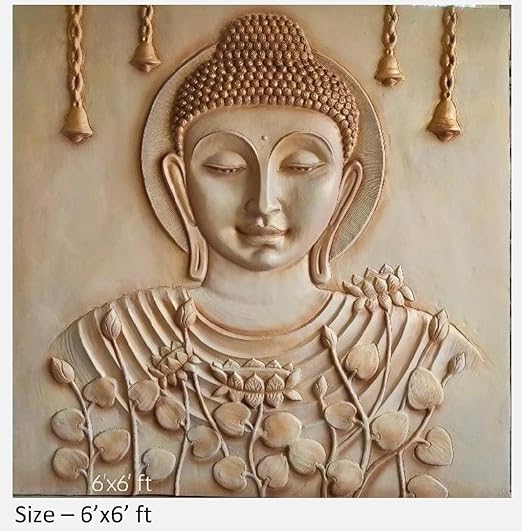 NATURE SQUARE Adorable Buddha 3D Elevation Fiber || Relief Mural Wall Art - Large 6x6 Feet ||