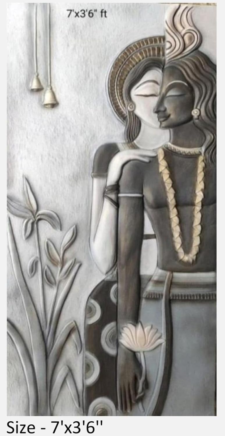 NATURE SQUARE Radha Krishna 3D Elevation fiber Relief Mural Wall Art decor, Actual Size 7/3'6 feet.