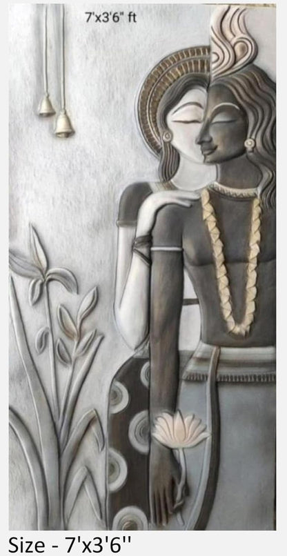 NATURE SQUARE Radha Krishna 3D Elevation fiber Relief Mural Wall Art decor, Actual Size 7/3'6 feet.