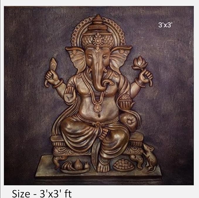 NATURE SQUARE 3D Ganpati Fiber Relief Mural || Wall Art Elevation Carving, 3/3 Feet
