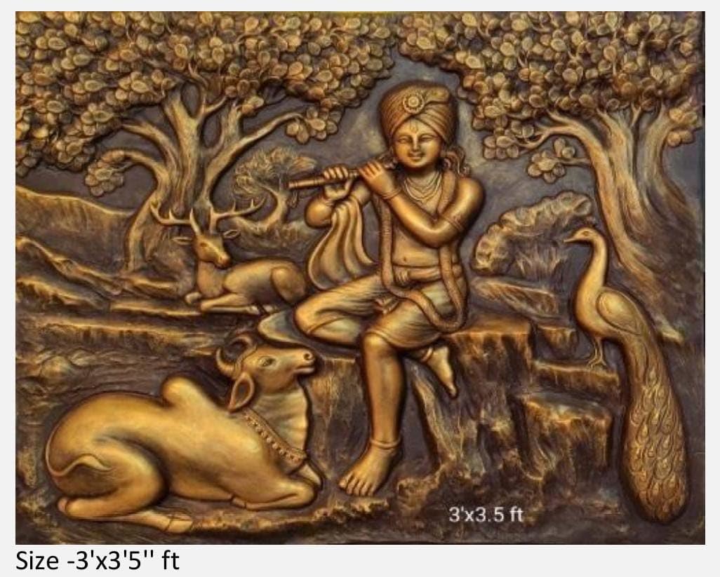 NATURE SQUARE Radha Krishna 3D Elevation fiber Relief Mural Wall Art decor, Actual Size 3/3'5 feet.