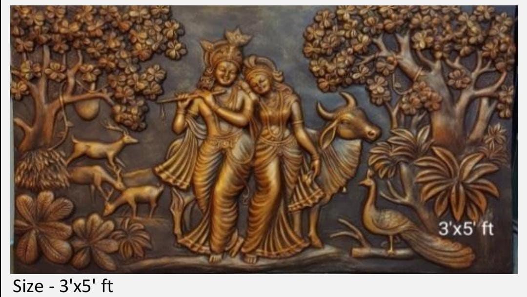 NATURE SQUARE Radha Krishna 3D Fiber Relief Wall Mural Art Decor 3x5 Feet