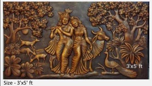NATURE SQUARE Radha Krishna 3D Fiber Relief Wall Mural Art Decor 3x5 Feet