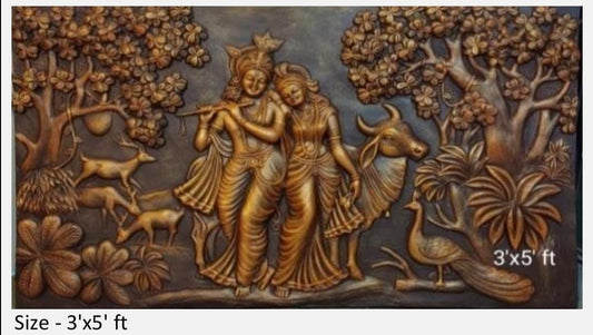 NATURE SQUARE Radha Krishna 3D Fiber Relief Wall Mural Art Decor 3x5 Feet