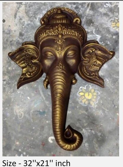 NATURE SQUARE Ganpati Trunk 3D Elevation Fiber Relief || Mural Wall Art Decor Size: 32x21 Inche ||