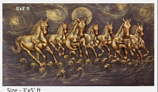 NATURE SQUARE Seven Horses 3D Elevation fiber Relief Mural Wall Art decor, Actual Size 3/5 ft
