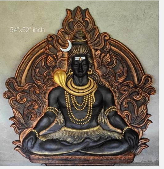 NATURE SQUARE Shiva idol carving 3D Elevation fiber Relief Mural Wall Art decor Actual Size 54/52 inch