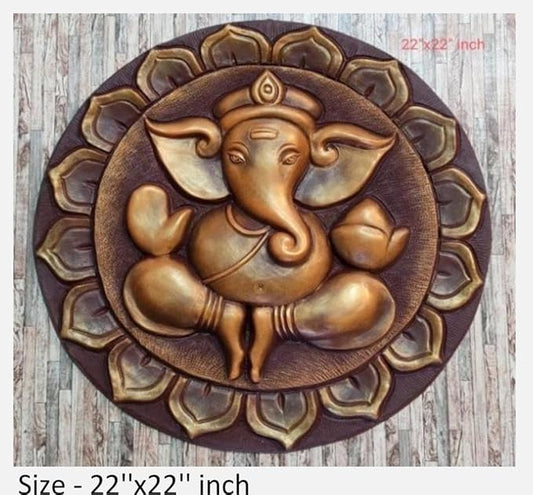 NATURE SQUARE 3D Ganpati Fiber Relief || Mural Wall Art, Elevation Carving, 22/22 inch ||