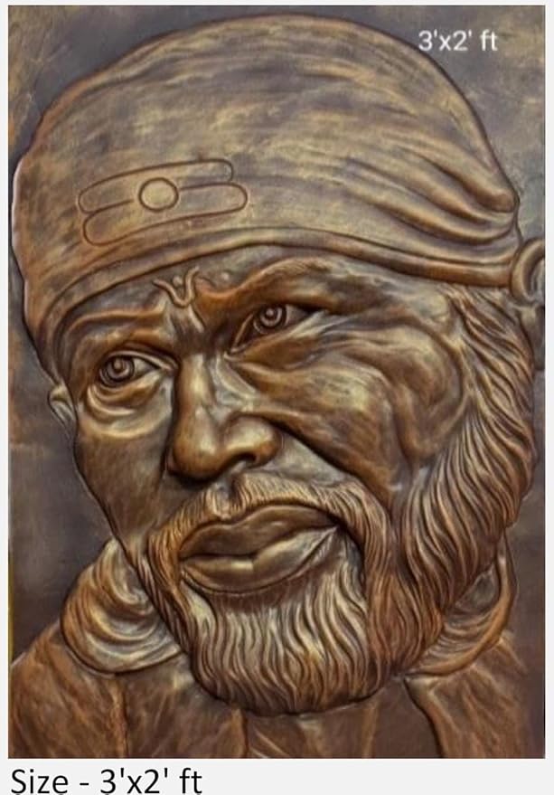 NATURE SQUARE Sai baba face 3D Elevation fiber Relief Mural Wall Art decor, Actual Size 3/2 feet