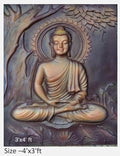NATURE SQUARE Serene Sitting Buddha 3D Fiber Relief Mural Wall Art || Stunning 4/3 Feet Elevation for a Tranquil Home Decor