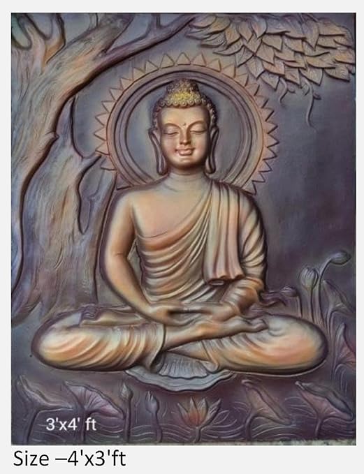 NATURE SQUARE Serene Sitting Buddha 3D Fiber Relief Mural Wall Art || Stunning 4/3 Feet Elevation for a Tranquil Home Decor