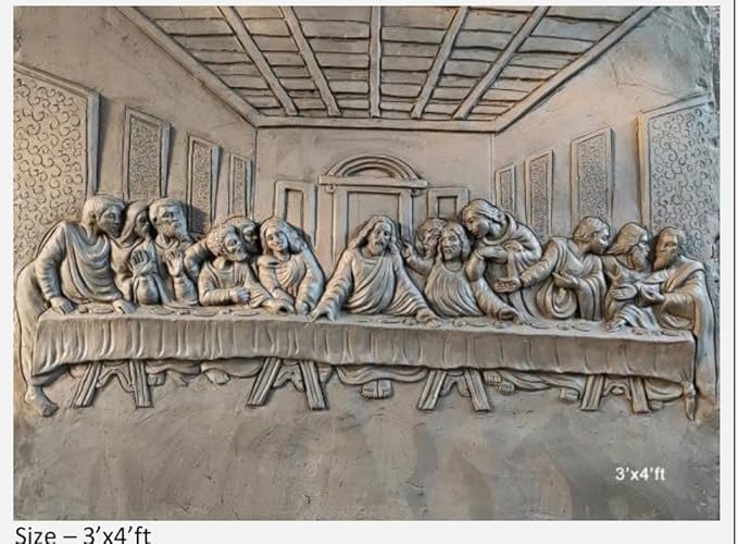 NATURE SQUARE Jesus christ last supper 3D Elevation fiber Relief Mural Wall Art decor, Actual Size 3/4 feet