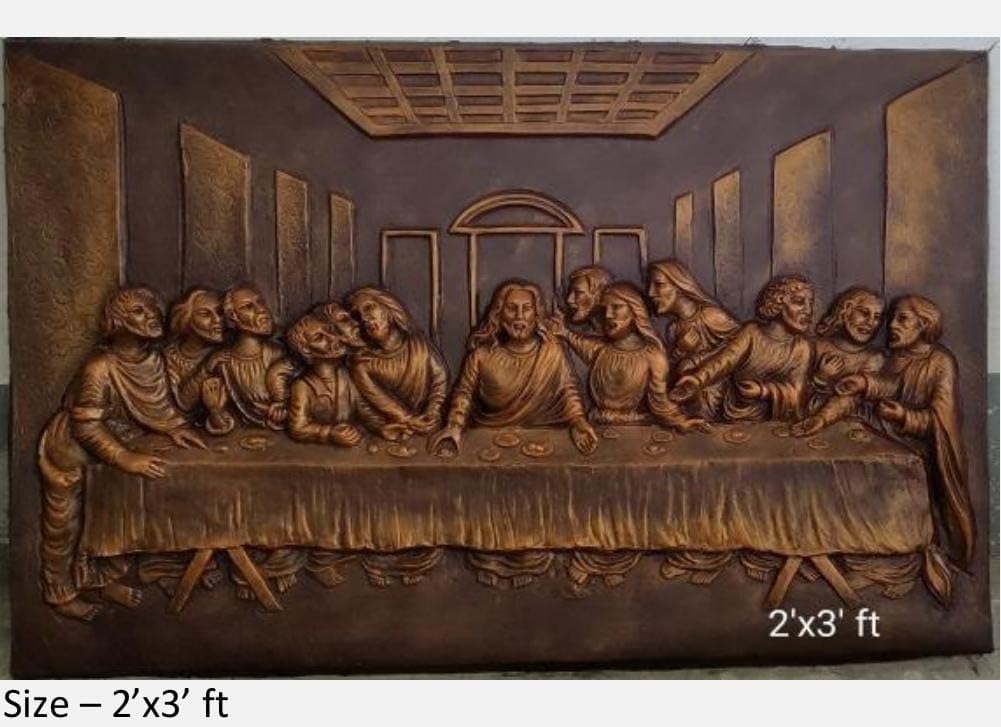 NATURE SQUARE Jesus christ supper 3D Elevation fiber Relief Mural Wall decor, Actual Size 2/3 feet