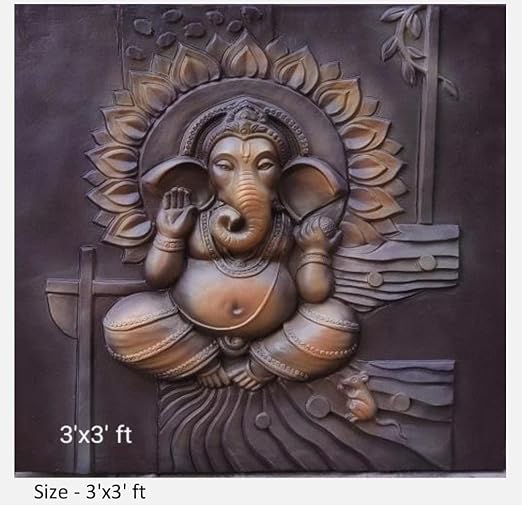 NATURE SQUARE Ganpati Large Size 3D Elevation || Fiber Relief Mural Wall Art Decor (3/3 Feet) ||