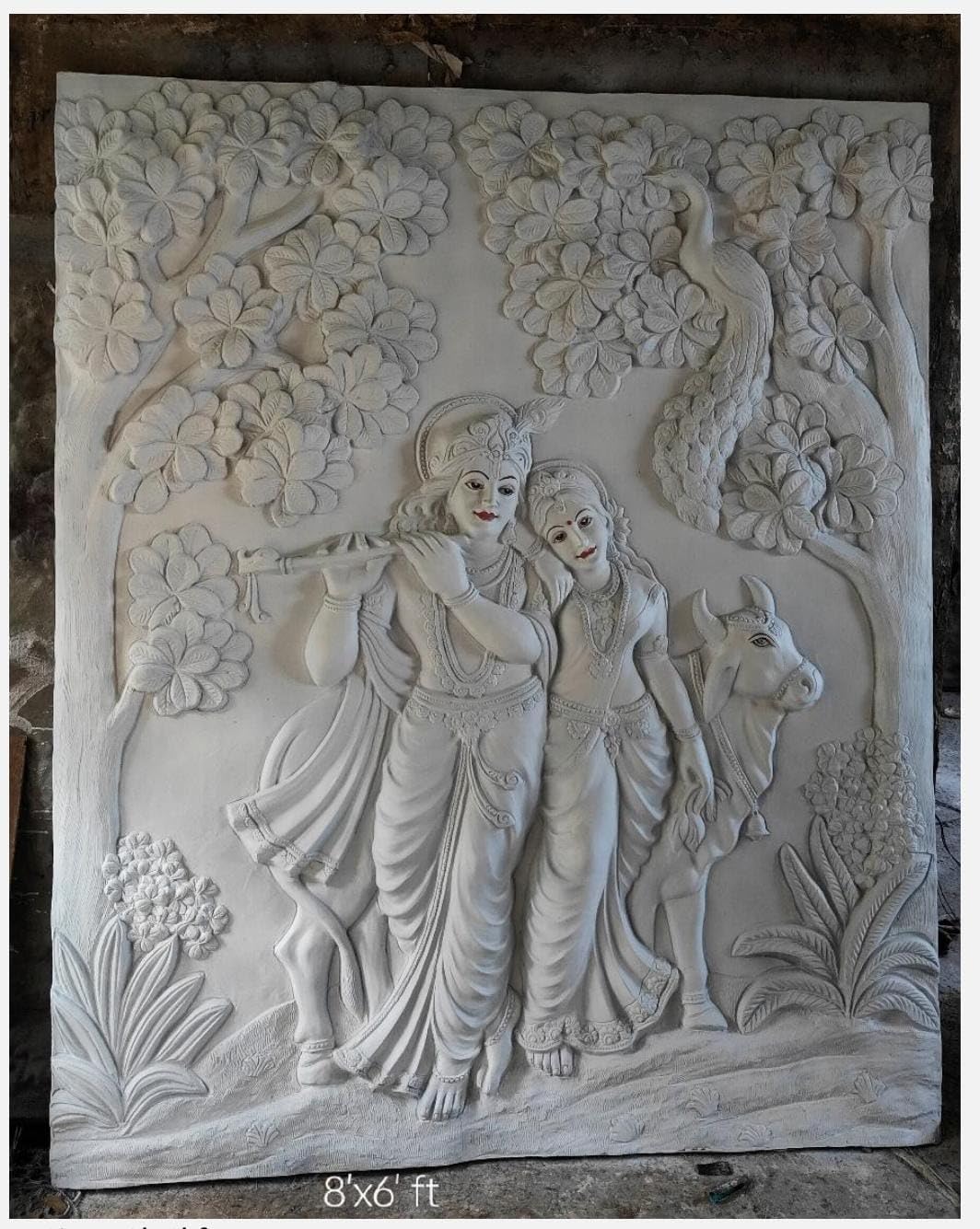 NATURE SQUARE Radha Krishna 3D Elevation fiber Relief Mural Wall Art decor, Actual Size 8/6 feet