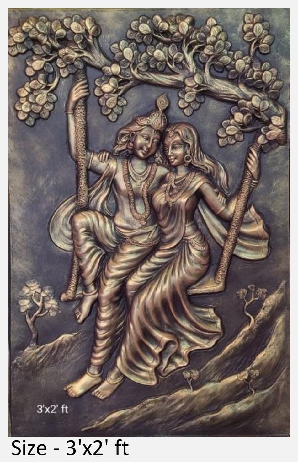 NATURE SQUARE Radha Krishna 3D Fiber Relief Mural Wall Art - 3x2 Feet