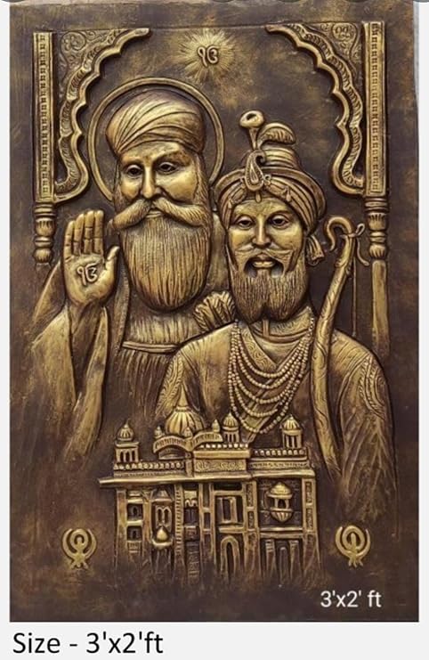 NATURE SQUARE Gurunanak & Gurugobind Singh fiber Relief Mural Wall Art decor, Actual Size 3/2feet