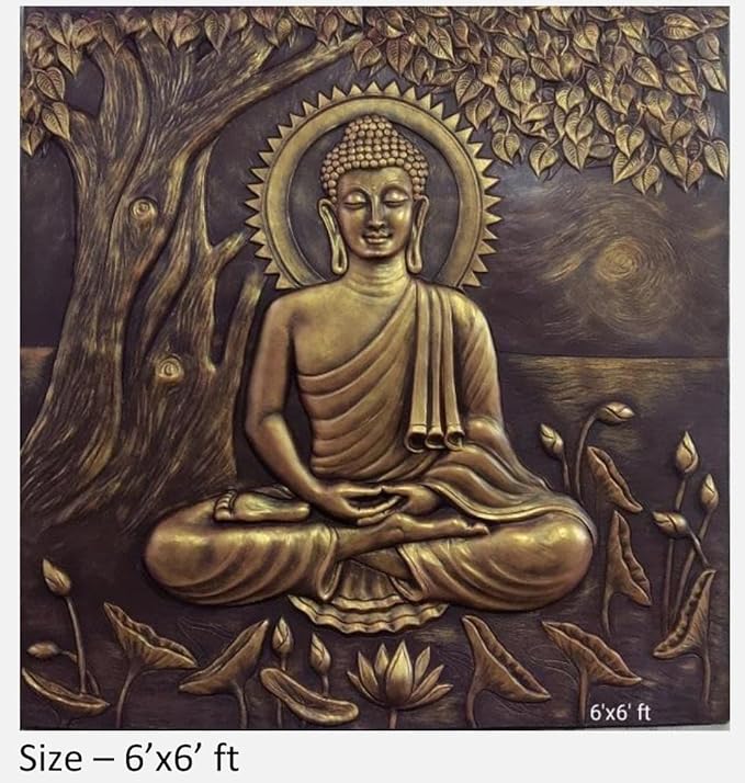 NATURE SQUARE Majestic 6/6 Feet Buddha Under Tree || 3D Fiber Relief Wall Art ð Serene & Spiritual Mural Sculpture ||